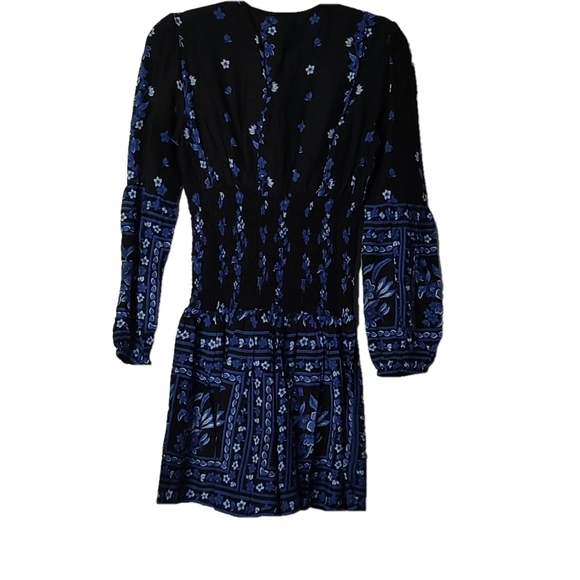 B-O-G Collection Black and Blue Long Sleeve Floral Dress Size XS - Picture 2 of 6